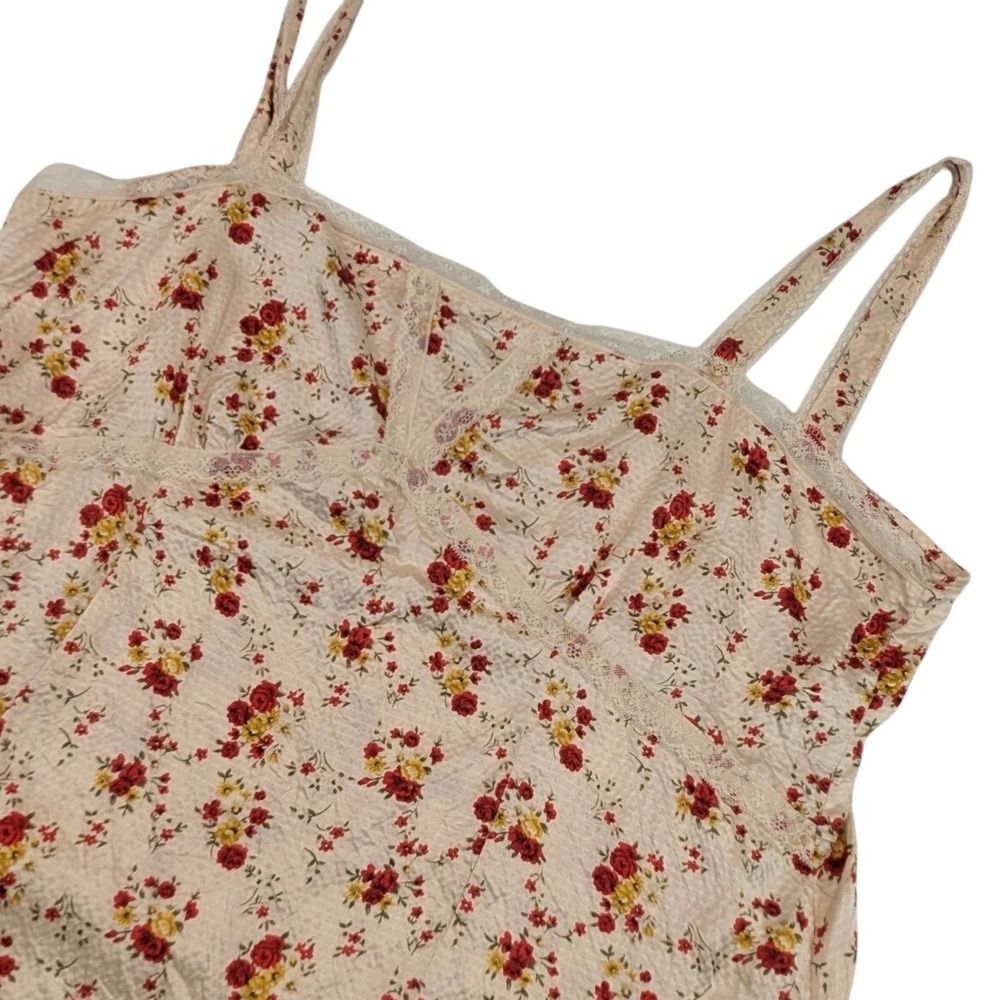 Nine West 100% Silk Floral Lace Trim Camisole Top Cream Red Yellow Size 16